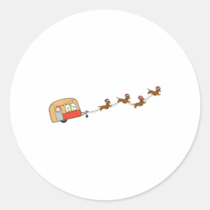 Camper Van Christmas Dackel Sleigh Dackel Dog X- Runder Aufkleber