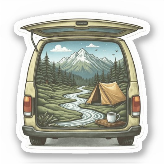Camper Van Forest Vinyl Sticker | Die Cut Sticker (Vorderseite)