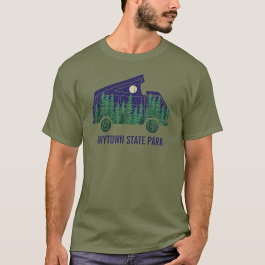 Camper Van mit Pop Up Zelt-Textgrafik T-Shirt (Vorderseite)