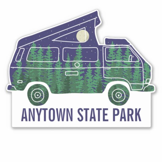 Camper Van mit Pop Up Zent-Text Grafik Aufkleber (Vorderseite)