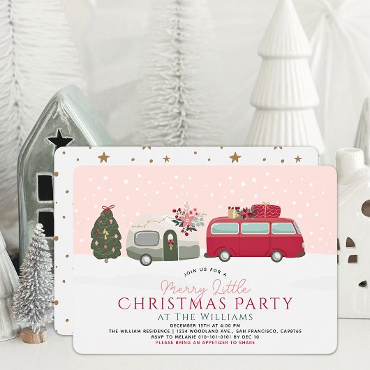 Camper Van Pink Merry Little Christmas Party Einladung