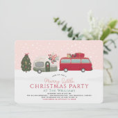 Camper Van Pink Merry Little Christmas Party Einladung (Stehend Vorderseite)