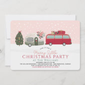 Camper Van Pink Merry Little Christmas Party Einladung (Vorderseite)