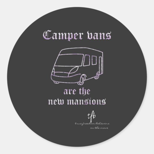 Camper Vans neue Häuser Lila Irid. Sm. Runder Aufkleber (Vorderseite)