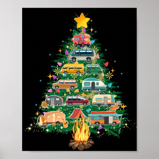 Camper Weihnachtsbaumfahrzeuge Camping Rving Poster (Vorne)