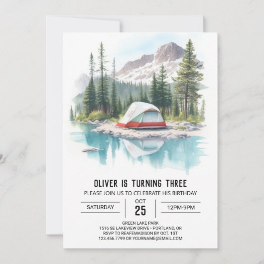 Camper's Woodland Geburtstagseinladung Einladung (Vorderseite)