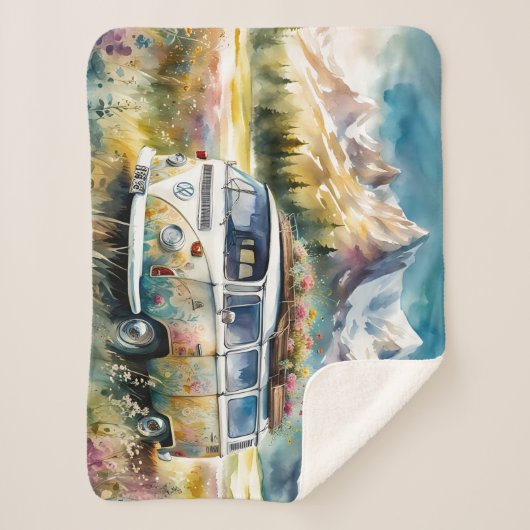 Campervan Bliss Retro Campervan im Gebirge Sherpadecke (Vorderseite)