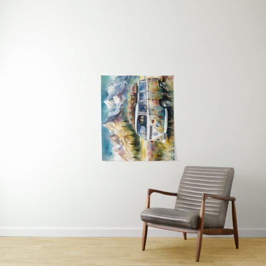 Campervan Bliss Retro Campervan im Gebirge Wandteppich (Beispiel)