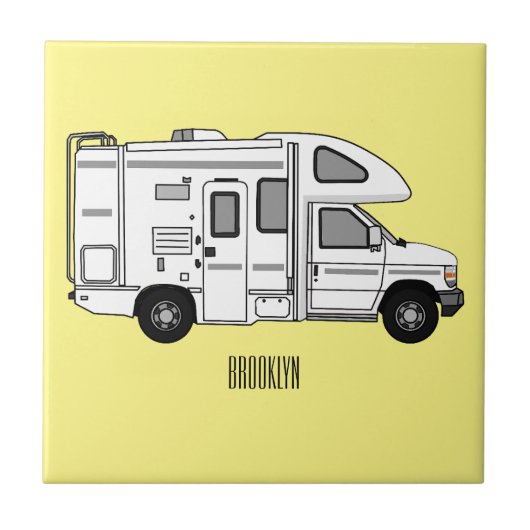 Campervan Cartoon Illustration Fliese (Vorderseite)
