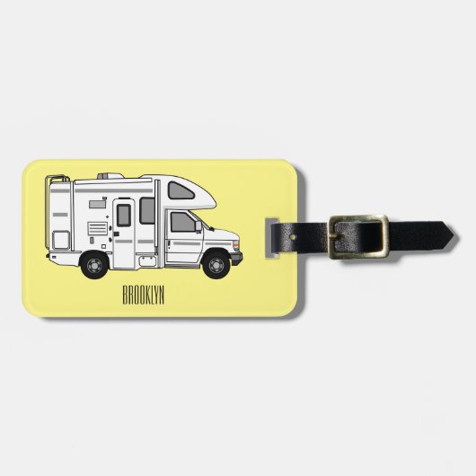 Campervan Cartoon Illustration Gepäckanhänger (Vorderseite horizontal)