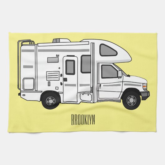 Campervan Cartoon Illustration Geschirrtuch (Horizontal)