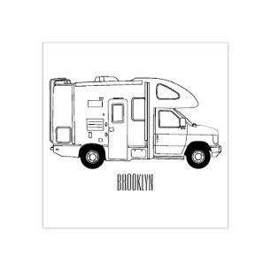 Campervan Cartoon Illustration Gummistempel