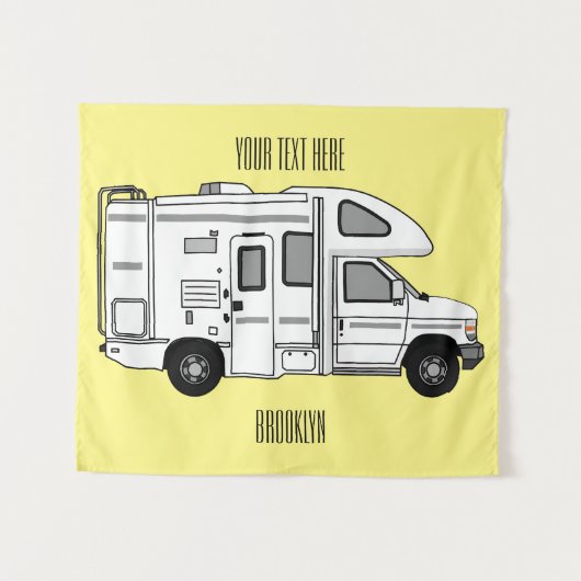 Campervan Cartoon Illustration Wandteppich (Vorderseite (Horizontal))