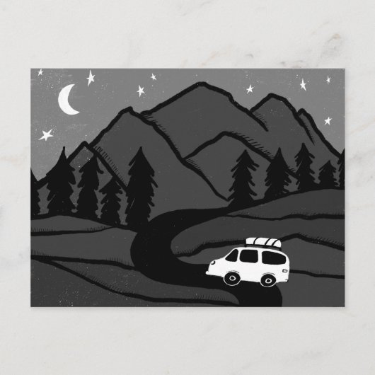 Campervan Mountains Vanlife RV Moon B&W Postkarte (Vorderseite)