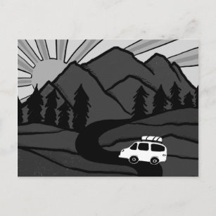 Campervan Mountains Vanlife RV Sunrise B&W Postkarte