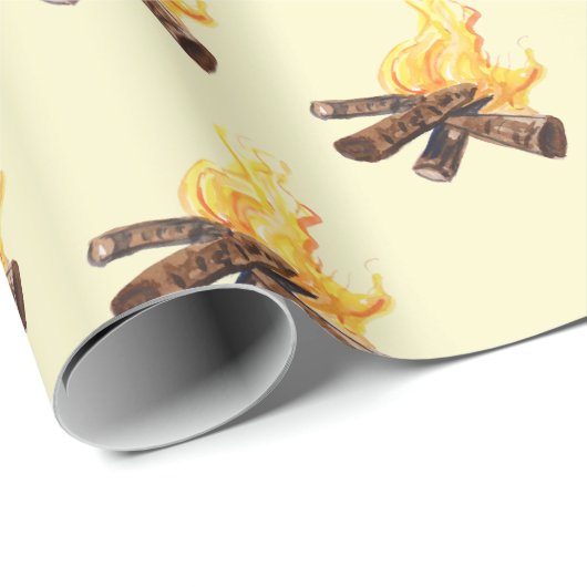 Campfeuer auf dem Gelben Camping Wandern Geschenkpapier (Rolleneckpunkt)