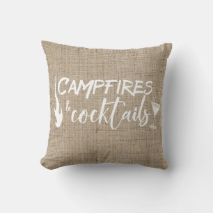 Campfire and Cocktails Camping Burlap Kissen