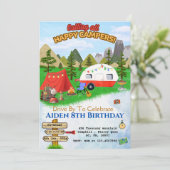 CAMPFIRE BIRTHDAY BASH, CAMPING AUF BERGEN EINLADUNG (Stehend Vorderseite)