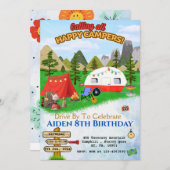 CAMPFIRE BIRTHDAY BASH, CAMPING AUF BERGEN EINLADUNG (Vorne/Hinten)