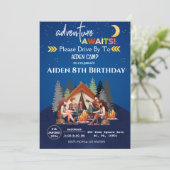 CAMPFIRE BIRTHDAY BASH, CAMPING AUF BERGEN EINLADUNG (Stehend Vorderseite)