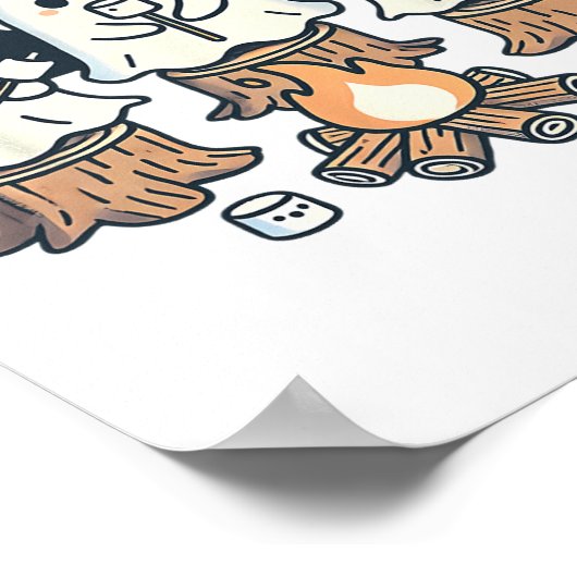 Campfire Ghost Spooky Marshmallow Halloween Bonfir Poster (Ecke)
