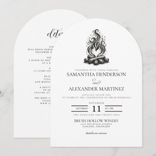 Campfire Love Wedding Einladung (Vorne/Hinten)