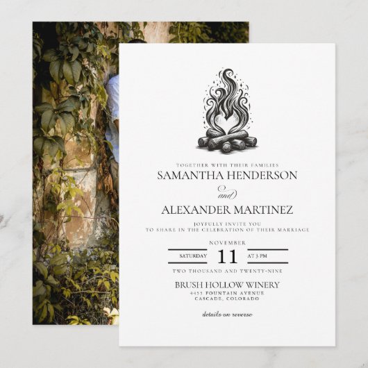 Campfire Love Wedding Einladung (Vorne/Hinten)