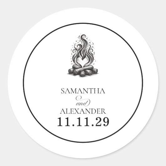 Campfire Love Wedding Runder Aufkleber (Vorderseite)