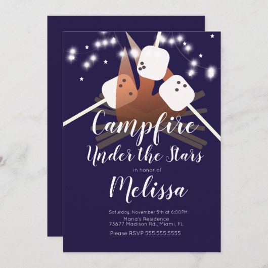 Campfire Marshmallows Sterne Camping Außenbereich  Einladung (Vorne/Hinten)