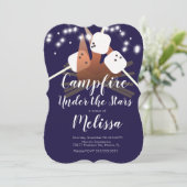 Campfire Marshmallows Sterne Camping Außenbereich Einladung (Stehend Vorderseite)
