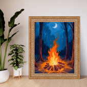 Campfire Moon | Nature Watercolor Painting Poster