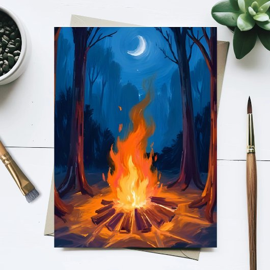 Campfire Moon | Nature Watercolor Painting Postkarte