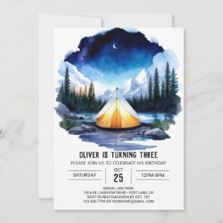 Campfire & Pine Trees Einladung zum Geburtstag
