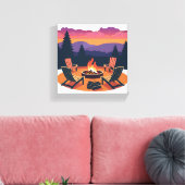 Campfire Sunset | Nature Camping Painting Leinwanddruck (Insitu (Wohnzimmer))