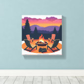 Campfire Sunset | Nature Camping Painting Leinwanddruck (Insitu (Holzboden))