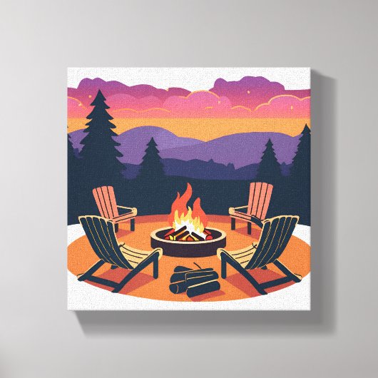 Campfire Sunset | Nature Camping Painting Leinwanddruck (Vorderseite)