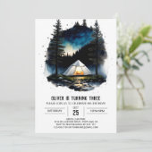 Campfire & Tent Adventure Geburtstag Einladung (Stehend Vorderseite)
