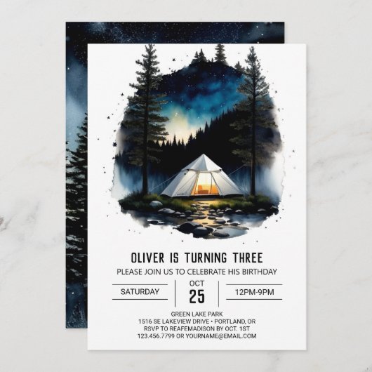 Campfire & Tent Adventure Geburtstag Einladung (Vorne/Hinten)