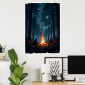 Campfire under a starry night sky in the serene  poster (Heimbüro)