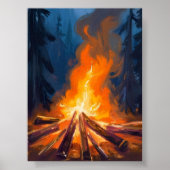 Campfire Watercolor Forest Painting Art Poster (Vorne)