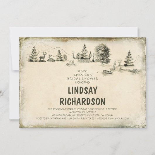 Campground Illustration Camping Brautparty Einladung (Vorderseite)