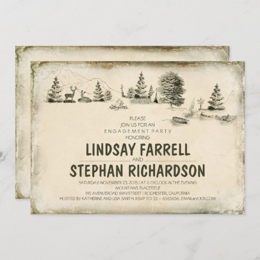 Campground Illustration Camping Engagement Partei Einladung (Vorne/Hinten)