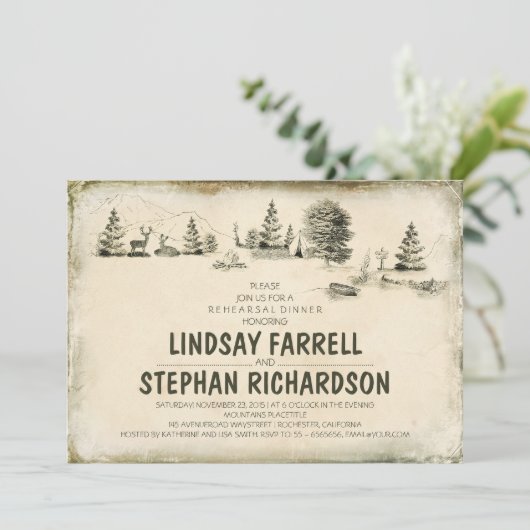 Campground Illustration Camping Probe Dinner Einladung (Stehend Vorderseite)