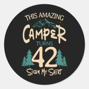 Camping 42. Geburtstag Camper Party Lagerfeuer Zel Runder Aufkleber