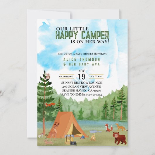 Camping-Abenteuer-Kinderdusche Einladung (Vorderseite)