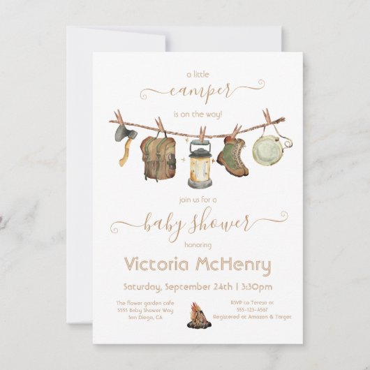 Camping Adventure Clothesline Kinderdusche Einladung (Vorderseite)