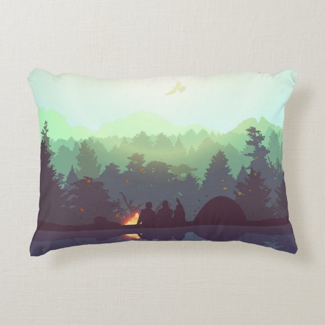 Camping Adventure Forest Mountain Illustration Dekokissen (Vorderseite)