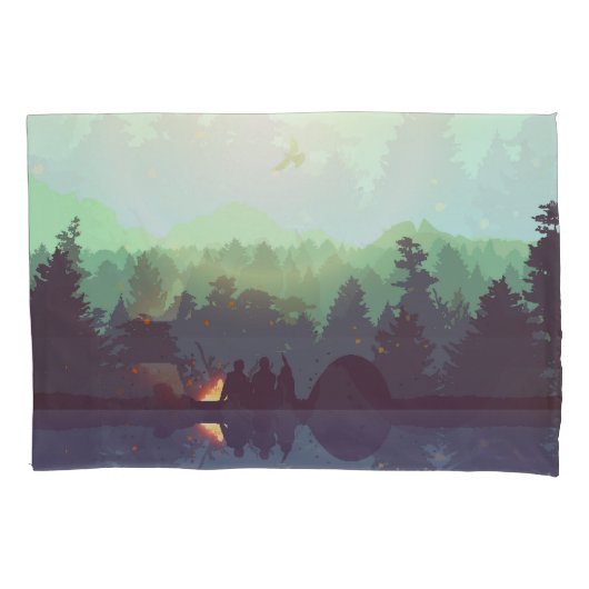 Camping Adventure Forest Mountain Illustration Kissenbezug (Vorderseite)