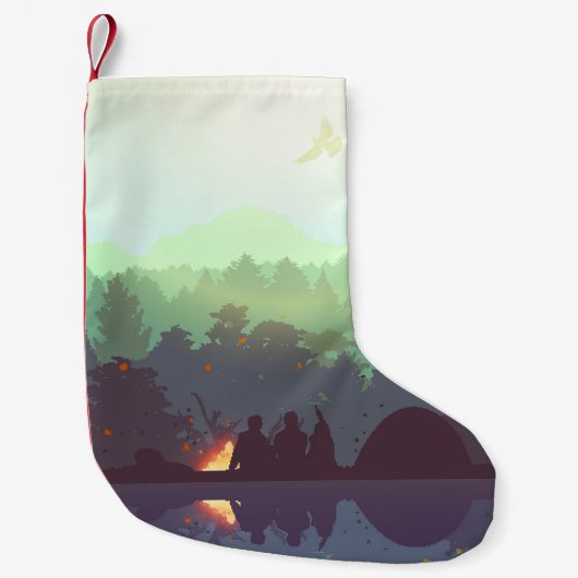 Camping Adventure Forest Mountain Illustration Kleiner Weihnachtsstrumpf (Vorderseite)
