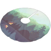 Camping Adventure Forest Mountain Illustration Polyester Weihnachtsbaumdecke (Schrägansicht)